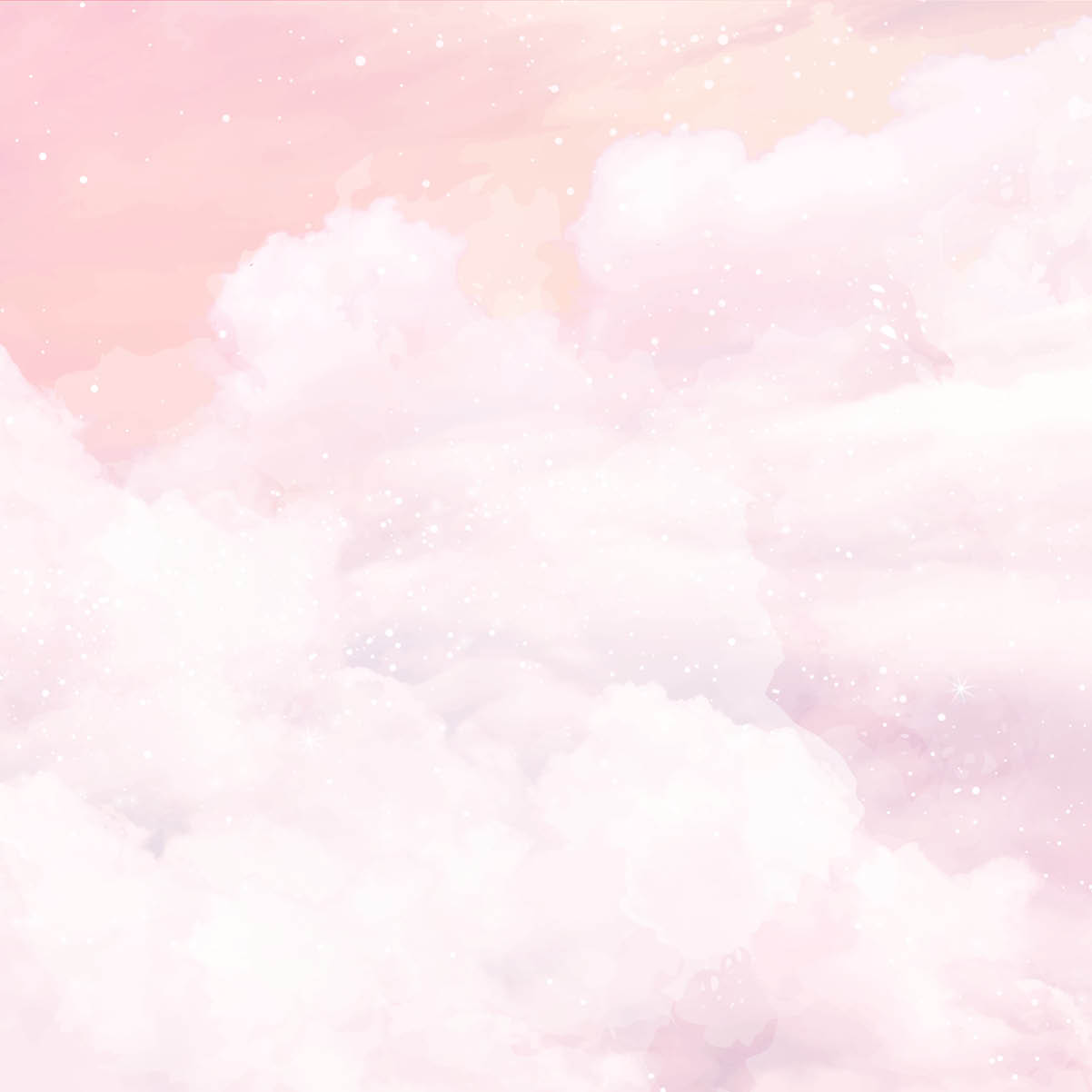 Sugar cotton pink clouds vector design background. Glamour fairytale backdrop. Plane sky view with stars and sunset. Watercolor style texture. Delicate card. Elegant decoration. Fantasy pastel color